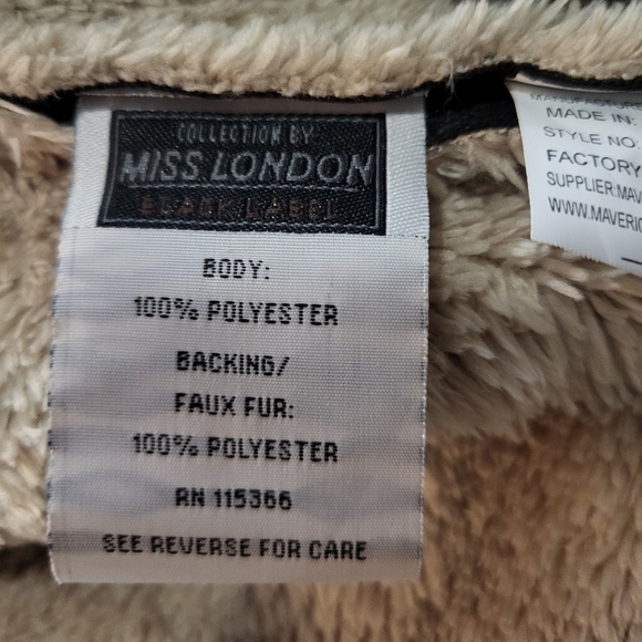 NWOT Miss London Black Label Women's Black and Cream Shearling Jacket Size M - Picture 7 of 9